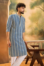 Blue Viscose Rayon Embroidered Kurta With Trousers MKSET1412