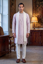 Lavender Silk Blend Floral Embroidered Straight Kurta Sets MKPD1781