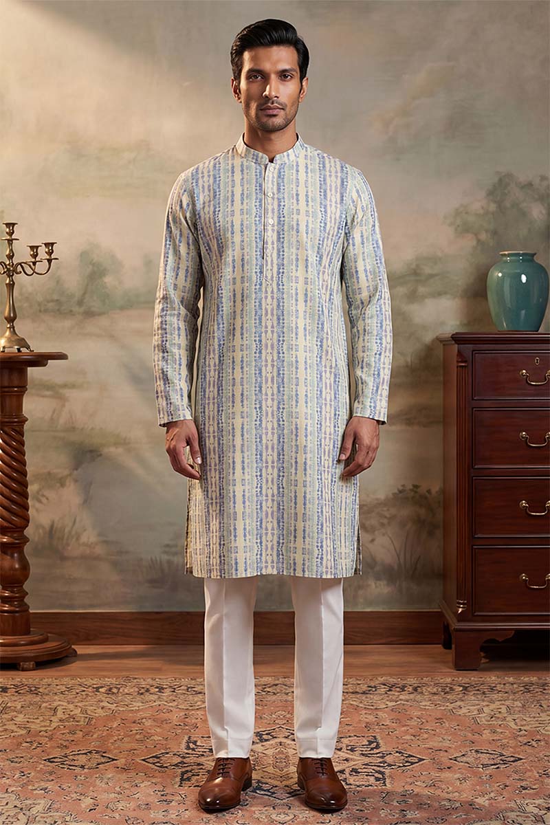 Multi Silk Blend Abstract Printed Kurta With Trousers MKSET2252