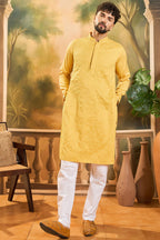 Yellow Silk Blend Solid Embroidered Straight Kurta MKU1498