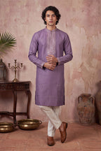 Lavender Silk Blend Solid Emboidered Sequins Kurta With Trouser MKSET2277
