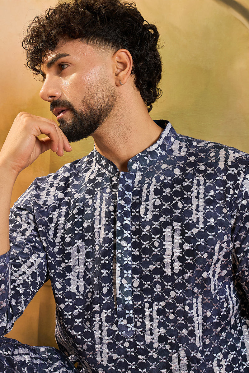 Blue Viscose Rayon Embroidered Straight Kurta MKU1475