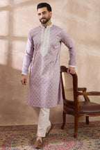 Lavender Silk Blend Embroidered Mandarin Collar Straight Kurta MKU1690
