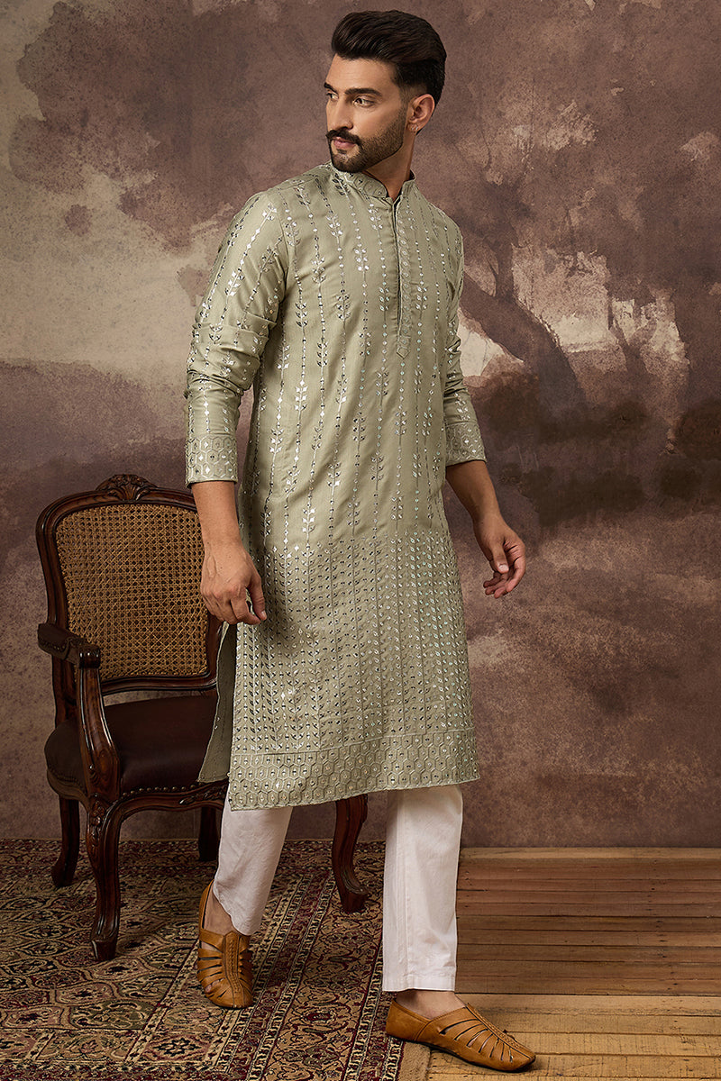 Green Viscose Rayon Solid Embroidered Straight Kurta MKU1356