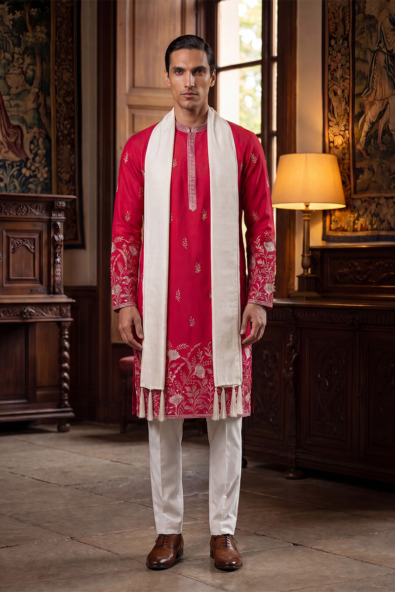 Pink Silk Blend Solid Embroidered Straight Kurta Trouser with Dupatta MKPD1943