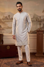 Silk Blend Silver Solid Embroidered Calf Length Straight Kurta MKU2273