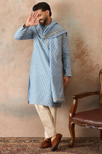 Blue Jacquard Woven Design Floral Straight Kurta Sets MKPD1019