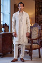 White Silk Blend Floral Embroidered Straight Kurta Trouser with Dupatta MKPD1784