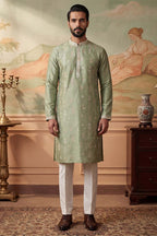 Green Silk Blend Solid Embroidered Kurta With Trousers MKSET2153