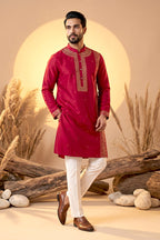 Pink Silk Blend Solid Emboidered Straight Kurta With Trouser MKSET2315