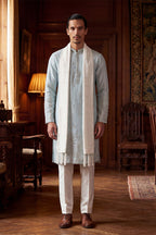 Blue Silk Blend Solid Embroidered Straight Kurta Sets MKUD1785