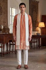Peach Vartican Solid Embroidered Straight Kurta Sets MKPD1935