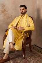 Yellow Jacquard Woven Design Floral Straight Kurta with Dupatta MKUD1016