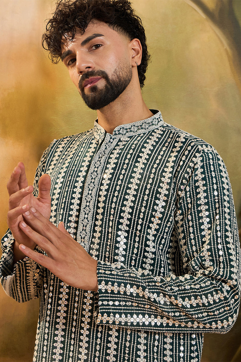 Teal Viscose Rayon Embroidered Kurta With Trousers MKSET1411