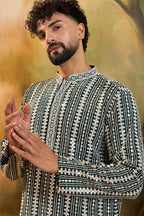 Teal Viscose Rayon Embroidered Kurta With Trousers MKSET1411