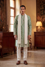 Green Silk Blend Solid Embroidered Straight Kurta Sets MKUD1783