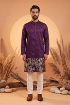 Violet Silk Blend Solid Embroidered Kurta With Trousers MKSET2104