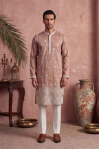 Pink Silk Blend Solid Embroidered Kurta With Trousers MKSET2173