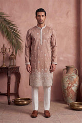 Pink Silk Blend Solid Embroidered Kurta With Trousers MKSET2173