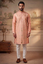 Peach Viscose Rayon Solid Embroidered Kurta MKU2092