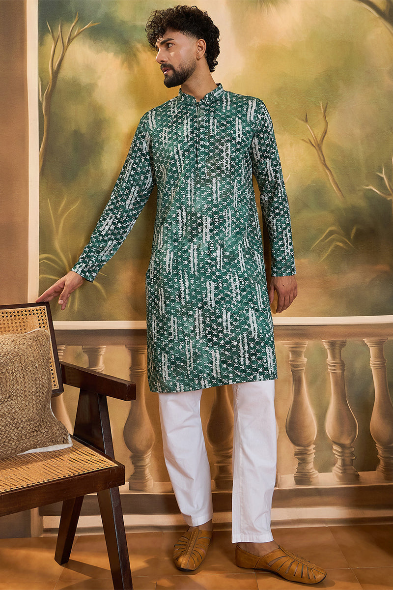 Green Viscose Rayon Embroidered Straight Kurta MKU1477