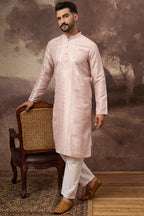 Pink Silk Blend Solid Embroidered Straight Kurta MKU1362