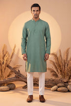 Green Silk Blend Solid Solid Kurta With Trousers MKSET2221