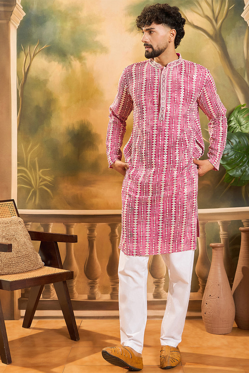 Red Viscose Rayon Shibori Embroidered Straight Kurta MKU1413
