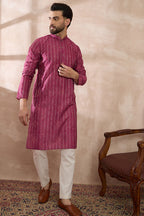 Pink Silk Blend Printed Mandarin Collar Straight Kurta MKU2114
