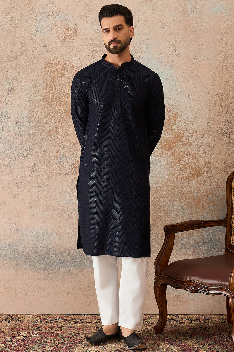 Blue Rayon Embroidered Solid Straight Kurta MKU2189