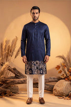 Blue Silk Blend Solid Embroidered Kurta MKU2065