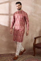 Pink Silk Blend Printed Mandarin Collar Straight Kurta MKU2054