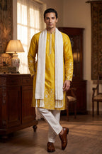 Yellow Chanderi Silk Solid Embroidered Straight Kurta with Dupatta MKUD1314