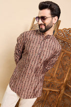 Brown Cotton Geometric Printed Straight Kurta HOPMSKU1008BWN