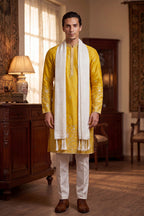 Yellow Chanderi Silk Solid Embroidered Straight Kurta with Dupatta MKUD1314