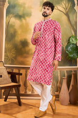 Red Silk Blend Embroidered Shibori Straight Kurta With Trousers MKSET1417