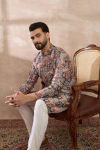 Multi Silk Blend Printed Mandarin Collar Straight Kurta With Trouser MKSET2001