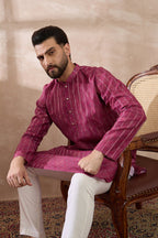 Pink Silk Blend Printed Mandarin Collar Straight Kurta With Trouser MKSET2114