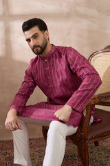 Pink Silk Blend Printed Mandarin Collar Straight Kurta With Trouser MKSET2114