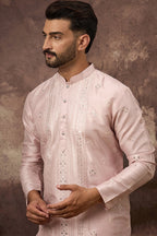 Pink Silk Blend Solid Embroidered Straight Kurta MKU1362