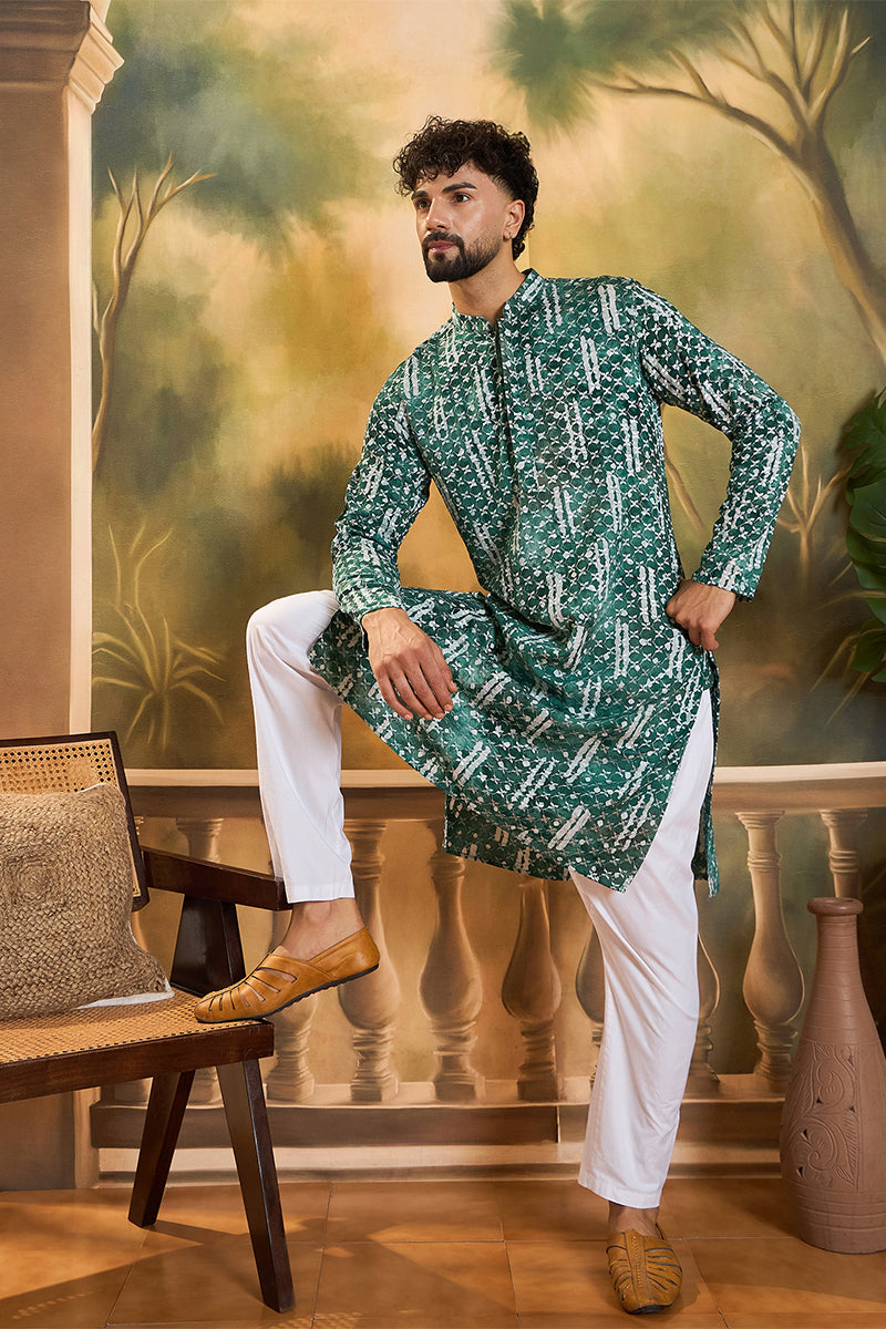 Green Viscose Rayon Embroidered Straight Kurta MKU1477