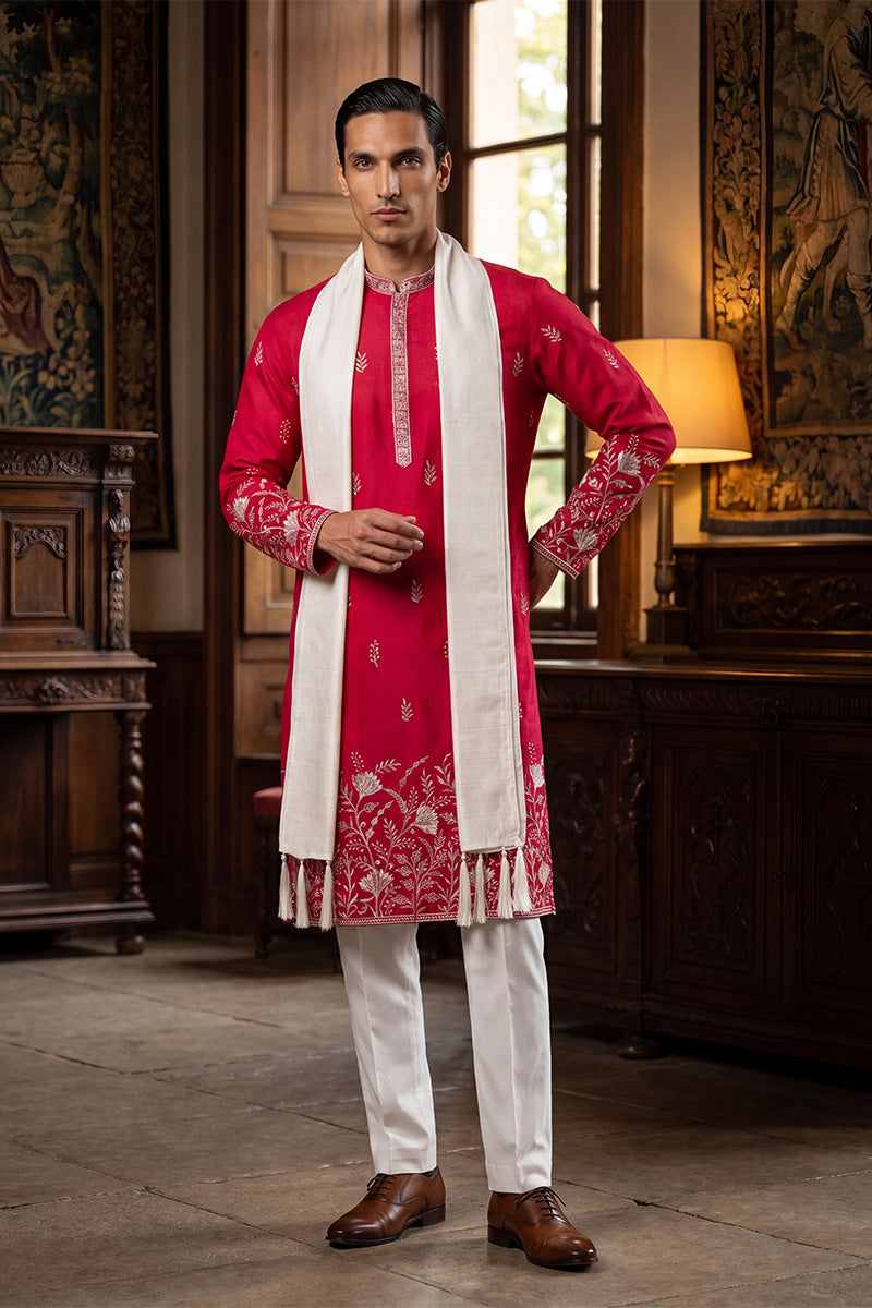 Pink Silk Blend Solid Embroidered Straight Kurta Trouser with Dupatta MKPD1943