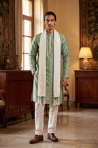 Green Silk Blend Solid Embroidered Straight Kurta Sets MKUD1783