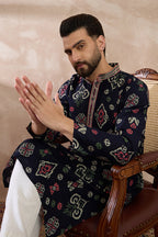 Blue Silk Blend Printed Mandarin Collar Straight Kurta MKU1987