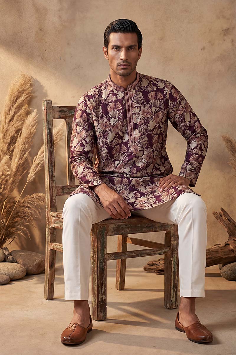 Purple Viscose Rayon Floral Printed Kurta MKU1981