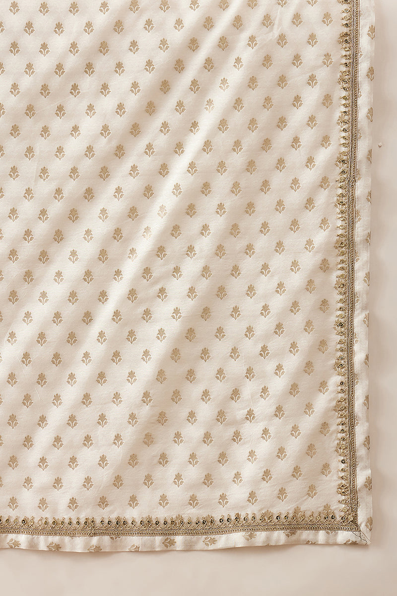 White Jacquard Woven Design Floral Straight Kurta Sets MKPD1049