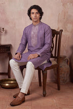 Lavender Silk Blend Solid Emboidered Sequins Kurta With Trouser MKSET2277