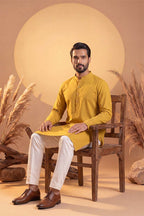 Yellow Silk Blend Solid Solid Kurta With Trousers MKSET2222