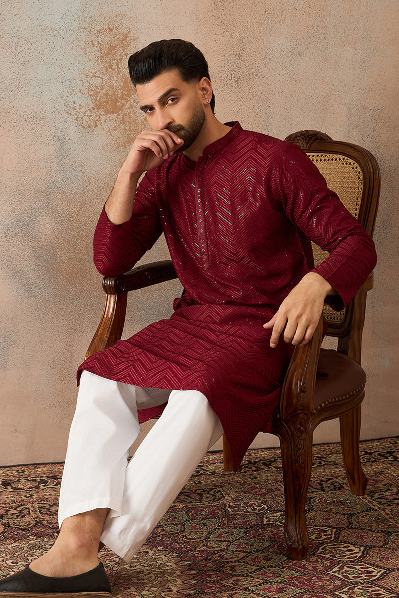 Maroon Rayon Embroidered Solid Straight Kurta MKU2188