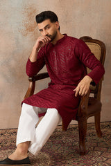 Maroon Rayon Embroidered Solid Straight Kurta MKU2188